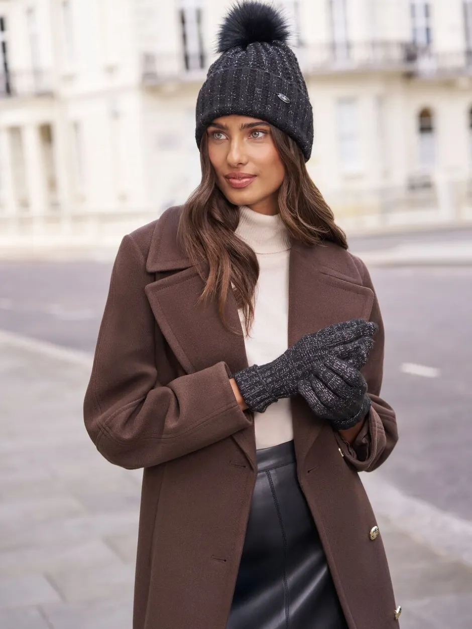 Mutsen, Handschoenen En Sjaals*Lipsy Zwart - Shimmer Ribbed Pom Hat