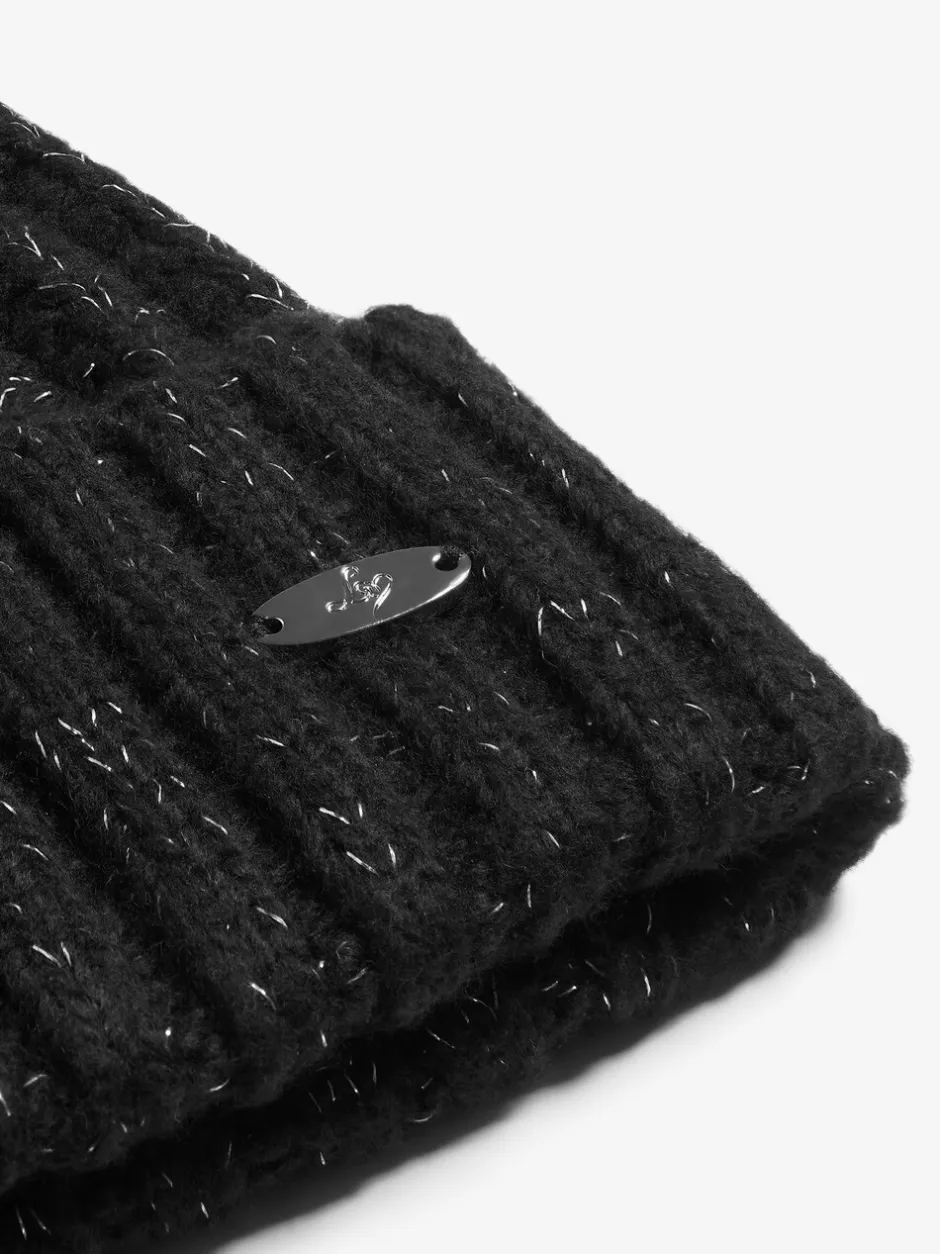 Mutsen, Handschoenen En Sjaals*Lipsy Zwart - Shimmer Ribbed Pom Hat