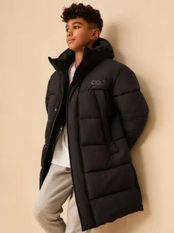 Jassen En Jacks|Schoolkleding*Next Zwart - Longline Shower Resistant Padded Coat (3-17yrs)