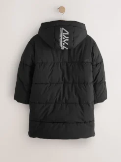 Jassen En Jacks|Schoolkleding*Next Zwart - Longline Shower Resistant Padded Coat (3-17yrs)