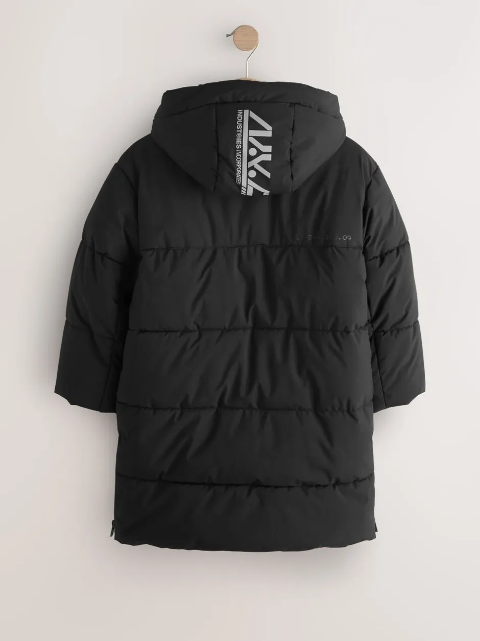 Jassen En Jacks|Schoolkleding*Next Zwart - Longline Shower Resistant Padded Coat (3-17yrs)