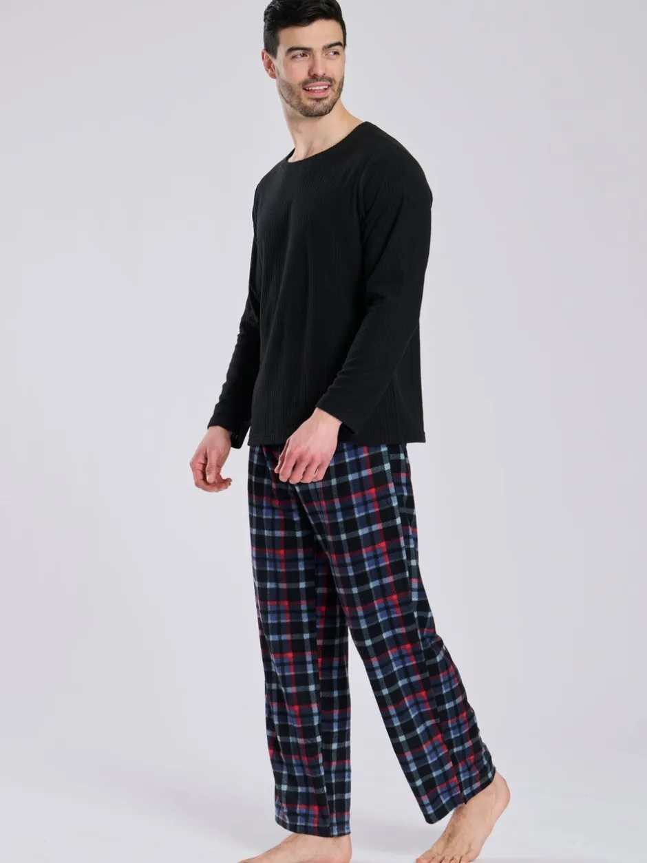 Pyjama's*Loungeable - Fleece Check Trousers Pyjama Set Zwart