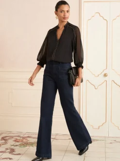 Blouses En Overhemden|Love & Roses - blouse met V-hals en hardware met 3/4 mouwen Zwart