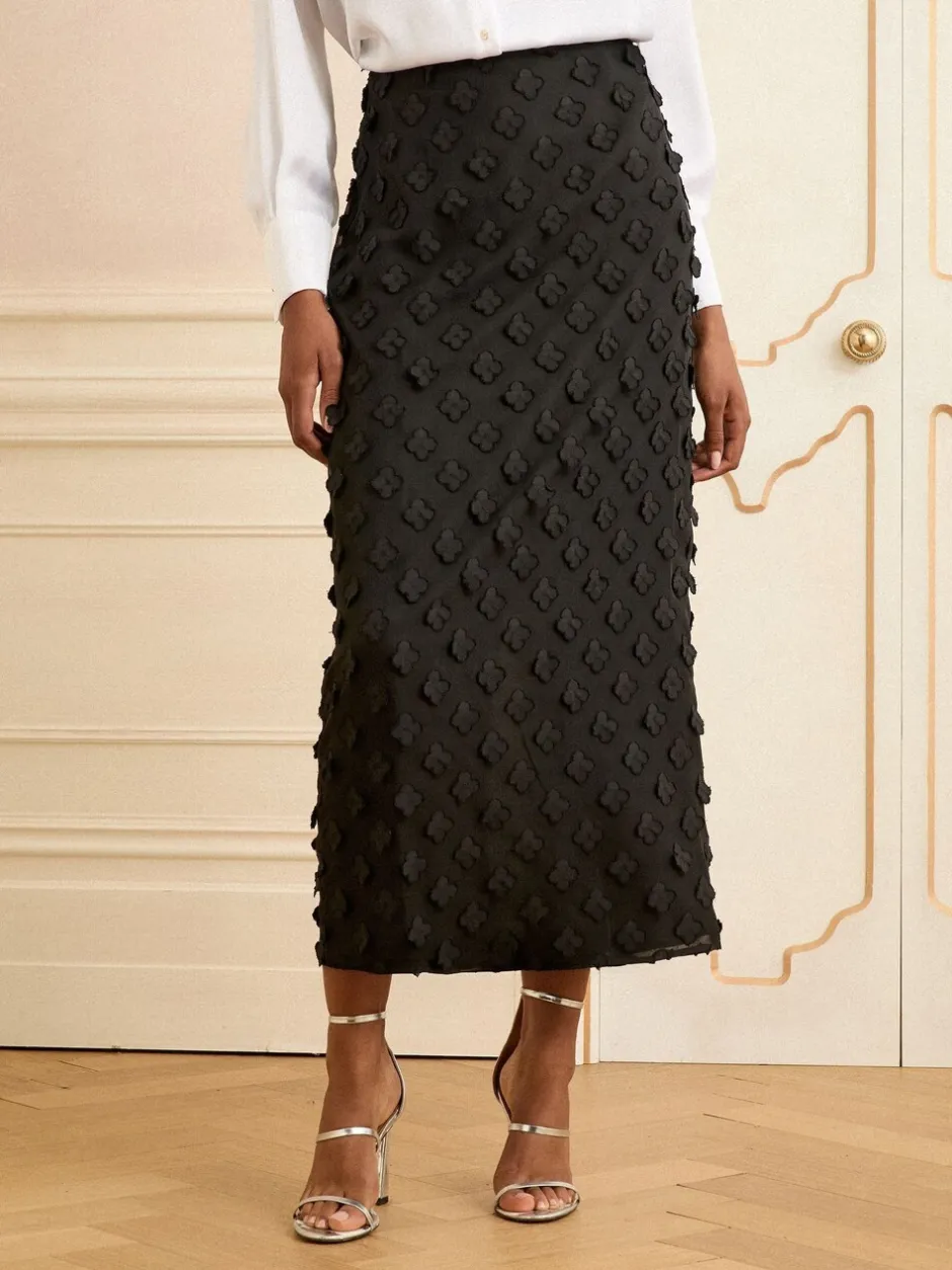 Rokken*Love & Roses - 3D midirok met bloemenprint Zwart