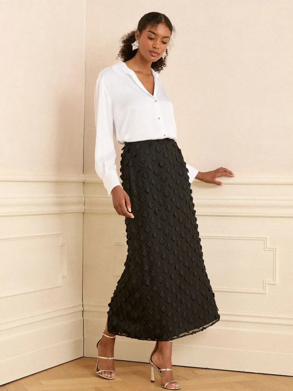 Rokken*Love & Roses - 3D midirok met bloemenprint Zwart