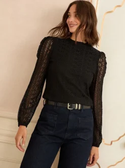 Blouses En Overhemden*Love & Roses - Long Sleeve Lace Top Zwart