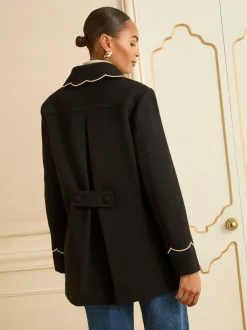 Jassen En Jacks*Love & Roses - Mid Length Scallop Trim Dolly Coat Zwart
