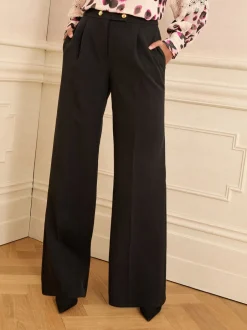 Kostuums En Werkkleding|Broeken|Love & Roses - Wide Button Leg Trousers Zwart