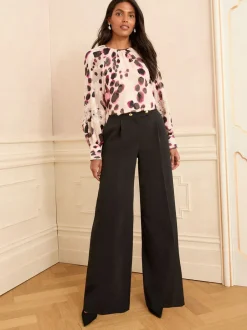 Kostuums En Werkkleding|Broeken|Love & Roses - Wide Button Leg Trousers Zwart