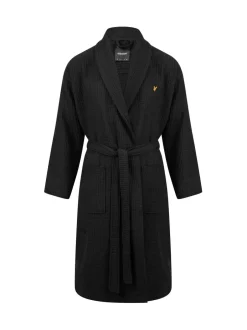 Kamerjassen En Badjassen|Lyle & Scott - 100% katoenen premium badjas met wafeldessin Zwart