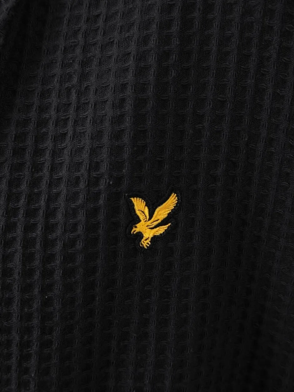 Kamerjassen En Badjassen|Lyle & Scott - 100% katoenen premium badjas met wafeldessin Zwart
