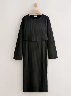 Moederschap*Next - Maternity Long Sleeve Nursing Shelf Dress Zwart