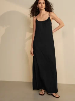 Jurken*Next - Maxi Lengte Trapeze Vorm met Ruched Hals Dunne Vest Jurk Zwart