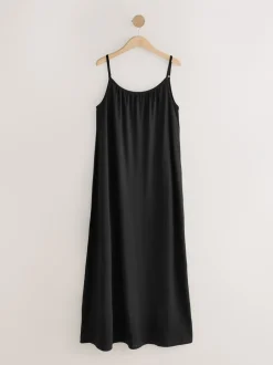 Jurken*Next - Maxi Lengte Trapeze Vorm met Ruched Hals Dunne Vest Jurk Zwart