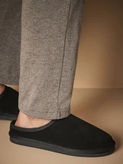 Pantoffels|Loungewear|Next - Met imitatiebont gevoerde Signature suède pantoffelmuiltjes Zwart