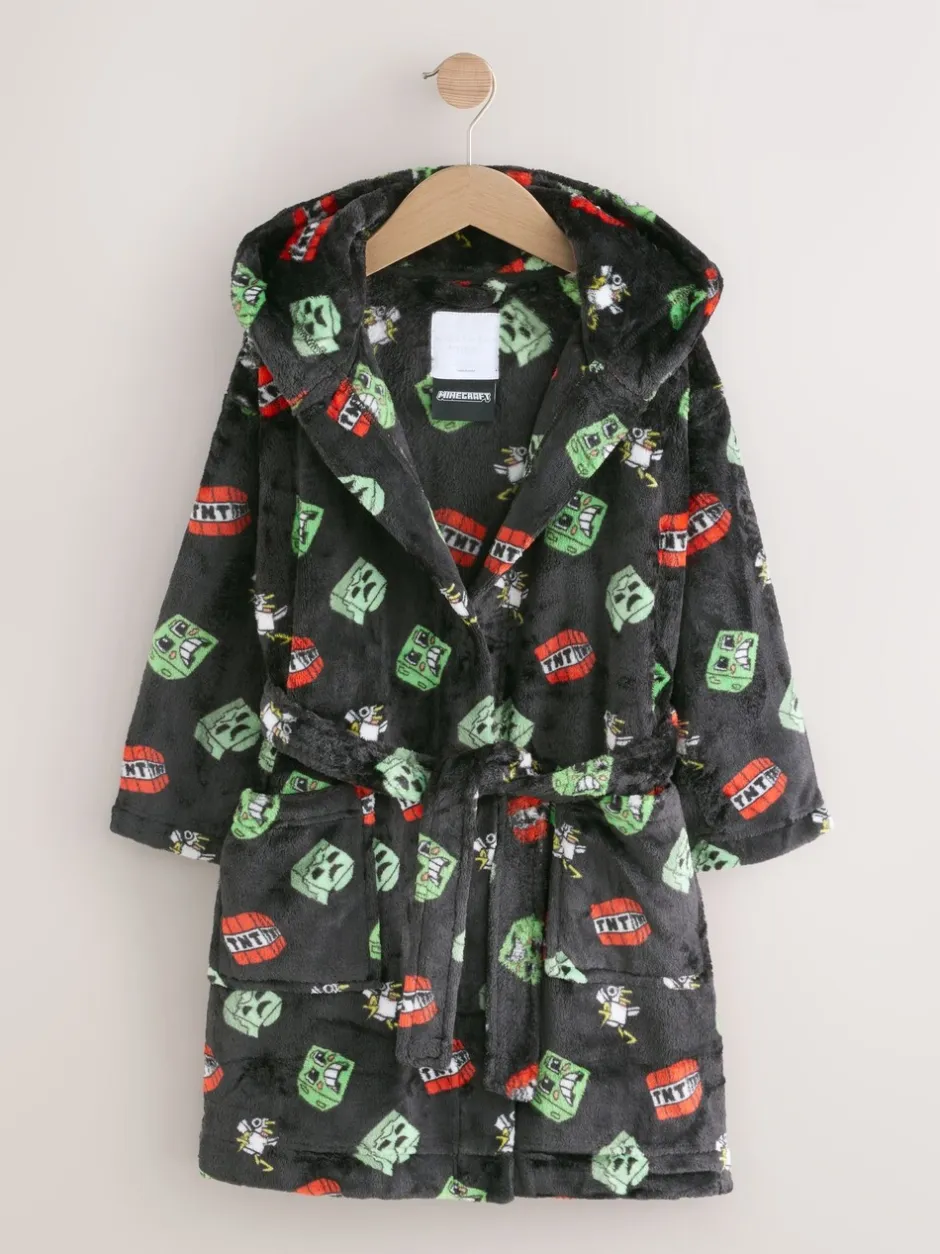 Kamerjassen|Nachtkleding En Pyjama's|Next Zwart - Minecraft fleece badjas (5-16jaar)