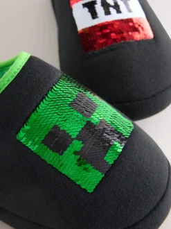 Pantoffels|Nachtkleding En Pyjama's|Next Zwart - Minecraft Flippy Sequin Slipper Mules
