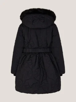 Jassen En Jacks|Monsoon - Faux Fur Hooded Bow Quilted Coat Zwart