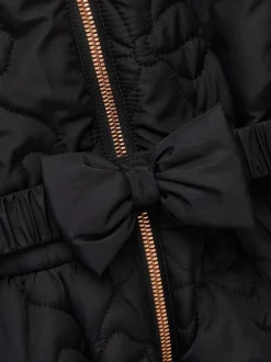 Jassen En Jacks|Monsoon - Faux Fur Hooded Bow Quilted Coat Zwart