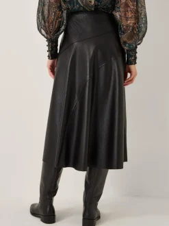 Rokken|Monsoon - Marnie Faux Leather Midi Skirt Zwart
