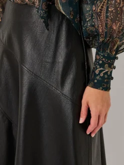 Rokken|Monsoon - Marnie Faux Leather Midi Skirt Zwart