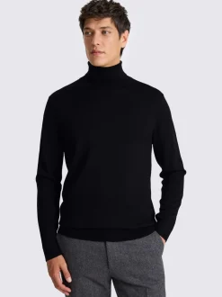Gebreide Kleding*MOSS Zwart - Merino-Blend Roll Neck Jumper