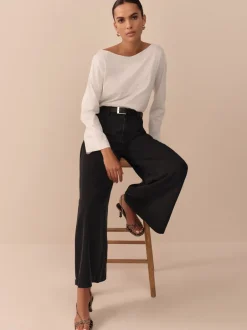 Jeans|Next - N. Premium Palazzo-jeans met wijde pijpen Zwart