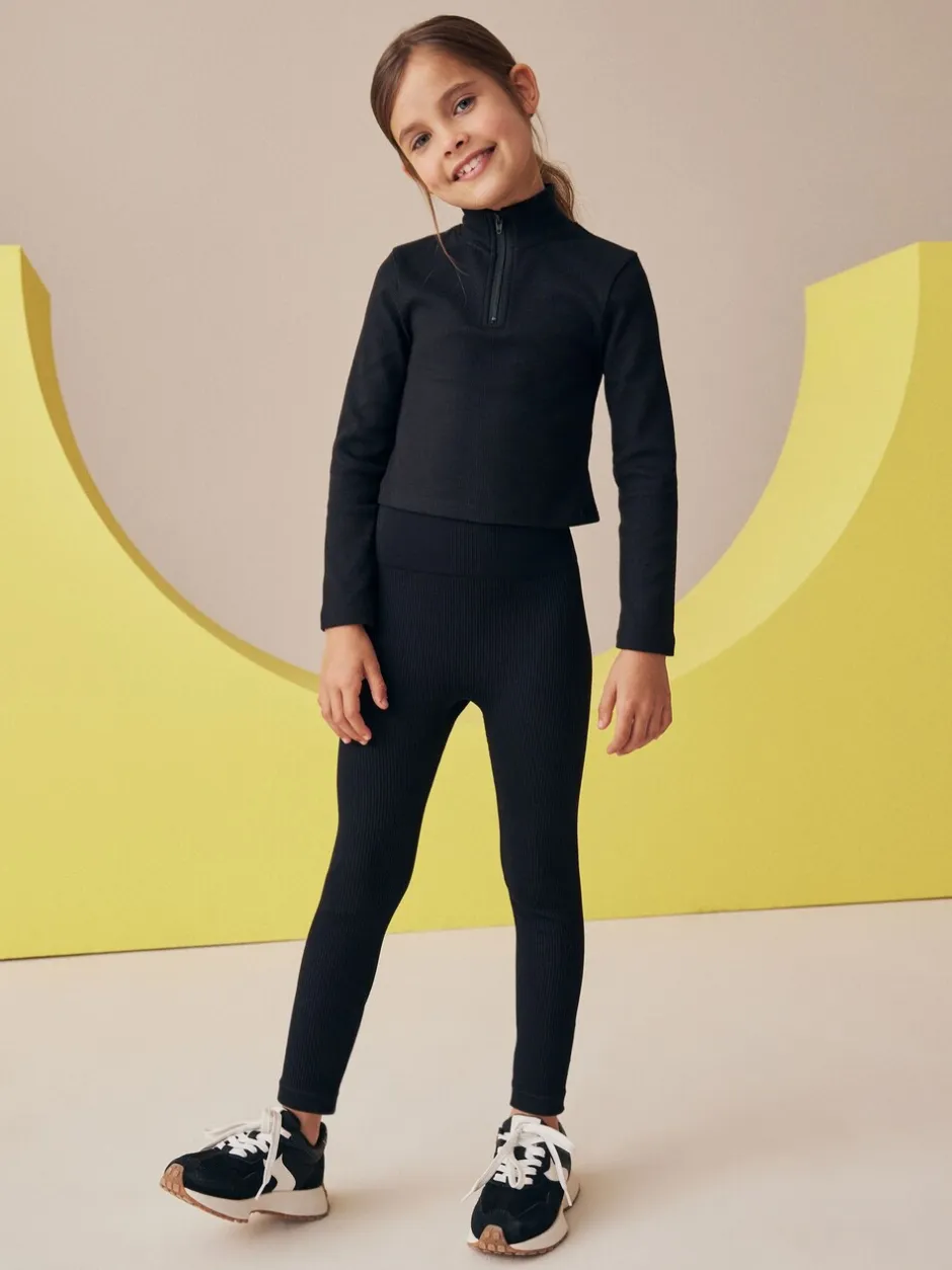 Broeken En Leggings*Next Zwart - Naadloze geribbelde leggings met hoge taille (3-16jaar)