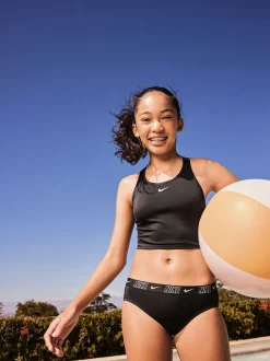 Badkleding|Nike - bikiniset met gekruiste bandjes en logobies Zwart