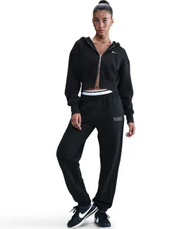 Leggings En Joggingbroeken|Nike - oversized Phoenix fleece joggingbroek met hoge taille en grafisch logo Zwart
