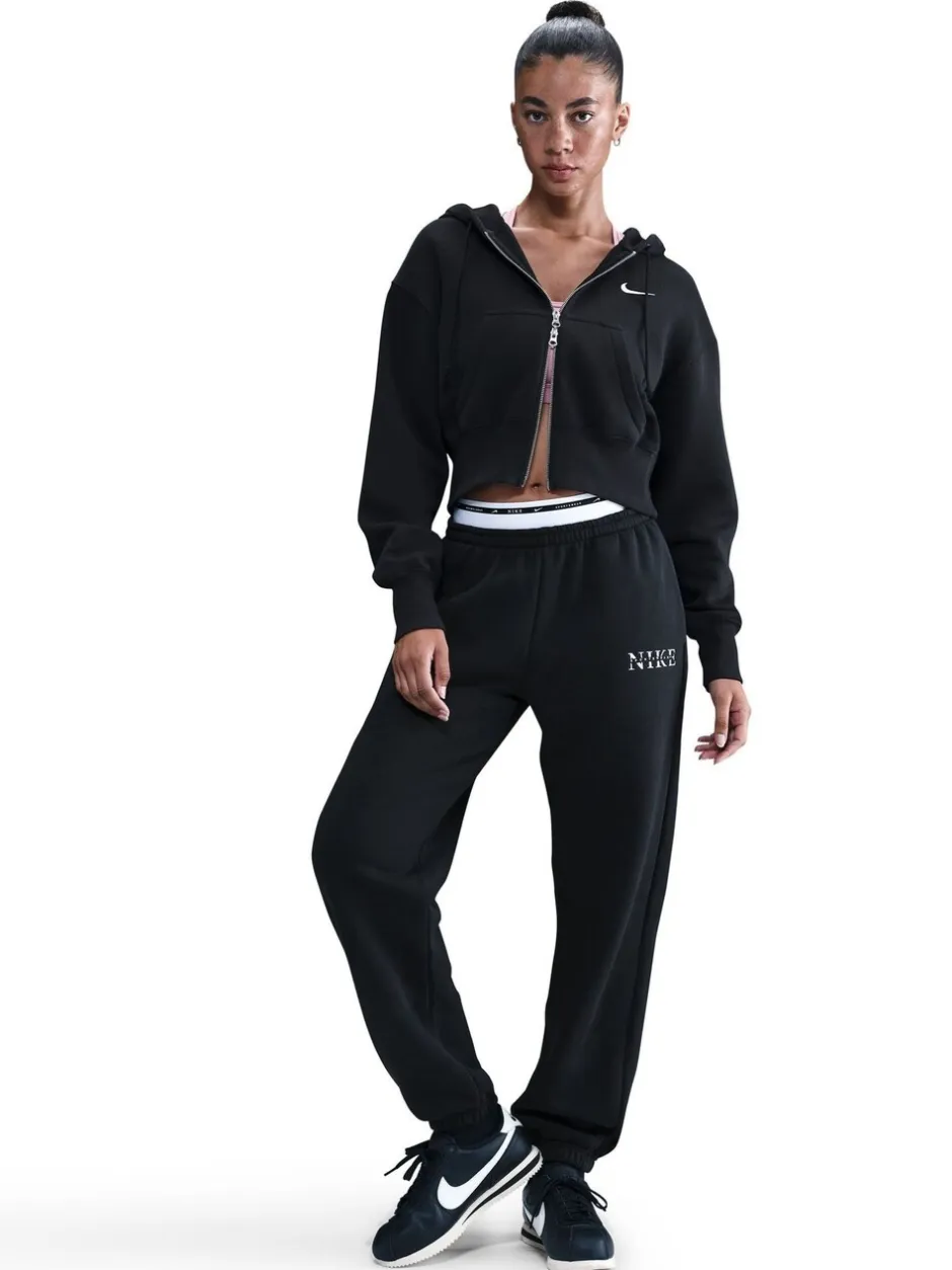 Leggings En Joggingbroeken|Nike - oversized Phoenix fleece joggingbroek met hoge taille en grafisch logo Zwart
