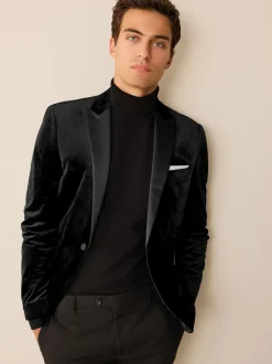 Smokings En Feestkleding|Blazers En Business-Jasjes|Next - Normale Pasvorm - Fluwelen blazer Zwart