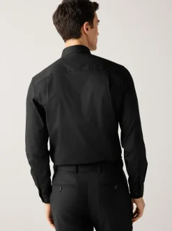 Formele Overhemden|Shirts|Next Zwart - Normale Pasvorm - Onderhoudsvriendelijk, getextureerd, slim fit overhemd met enkele manchet