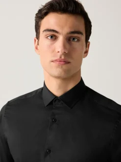 Formele Overhemden|Shirts|Next Zwart - Normale Pasvorm - Onderhoudsvriendelijk, getextureerd, slim fit overhemd met enkele manchet