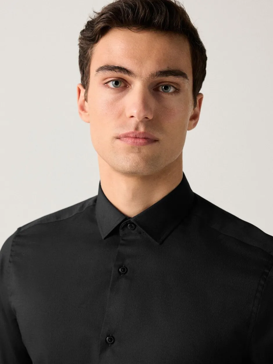 Formele Overhemden|Shirts|Next Zwart - Normale Pasvorm - Onderhoudsvriendelijk, getextureerd, slim fit overhemd met enkele manchet
