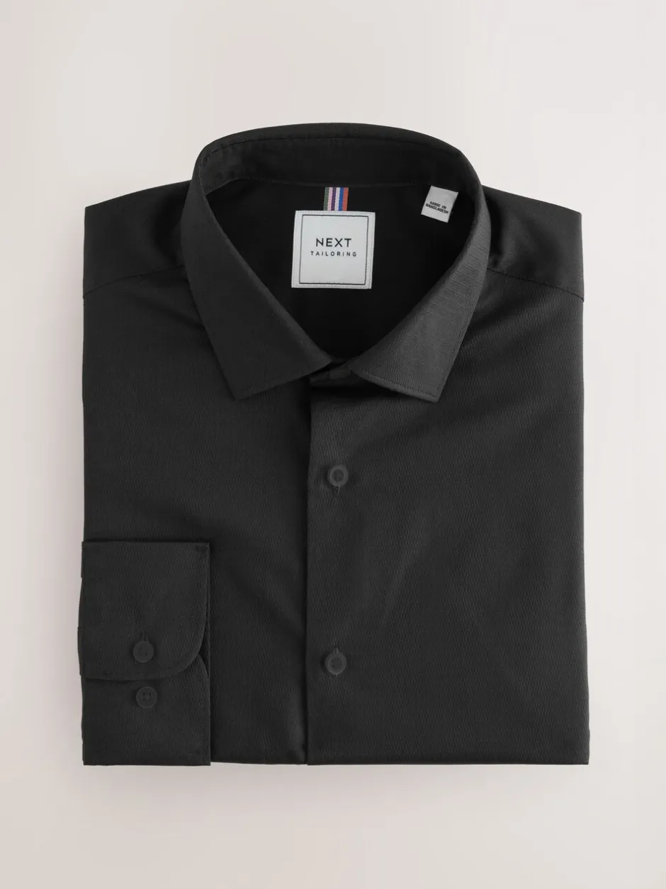 Formele Overhemden|Shirts|Next Zwart - Normale Pasvorm - Onderhoudsvriendelijk, getextureerd, slim fit overhemd met enkele manchet