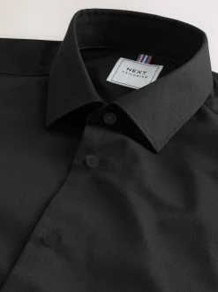 Formele Overhemden|Shirts|Next Zwart - Normale Pasvorm - Onderhoudsvriendelijk, getextureerd, slim fit overhemd met enkele manchet