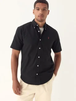 Formele Overhemden|Shirts|Next Zwart - Normale Pasvorm - Oxford-overhemd met korte mouwen