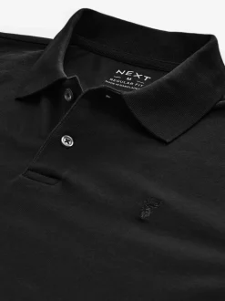 Poloshirts|T-Shirts En Hemden|Next Zwart - Normale Pasvorm - Piqué polo met lange mouwen