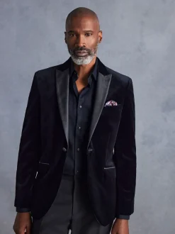 Smokings En Feestkleding|Next - Normale Pasvorm - Signature Pontoglio Italiaanse fluwelen blazer Zwart