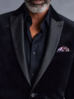 Smokings En Feestkleding|Next - Normale Pasvorm - Signature Pontoglio Italiaanse fluwelen blazer Zwart