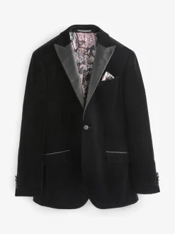 Smokings En Feestkleding|Next - Normale Pasvorm - Signature Pontoglio Italiaanse fluwelen blazer Zwart