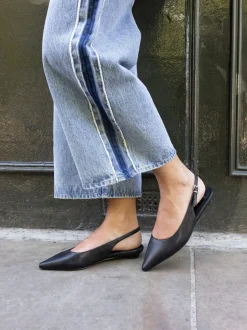 Lage Schoenen|Novo - Clover Point Toe Low Heel Slingback Shoes Zwart