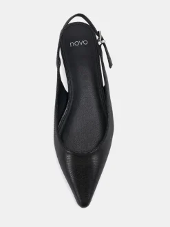 Lage Schoenen|Novo - Clover Point Toe Low Heel Slingback Shoes Zwart