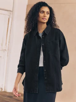 Blouses En Overhemden|Tops En T-Shirts*Next Zwart - Oversized denim overhemd