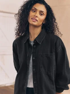Blouses En Overhemden|Tops En T-Shirts*Next Zwart - Oversized denim overhemd