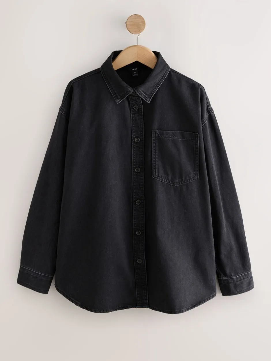 Blouses En Overhemden|Tops En T-Shirts*Next Zwart - Oversized denim overhemd