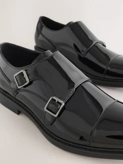 Schoenen|Formele Schoenen|Next Zwart - Patent Toecap Double Monk Shoes