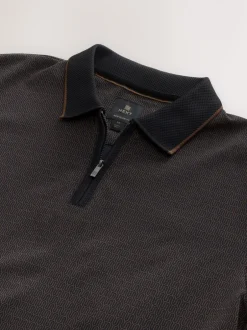 Poloshirts*Next - Pattern Quarter Zip Polo Shirt Zwart