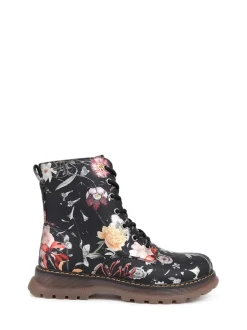 Boots*Pavers - Lace Up Floral Boots Zwart